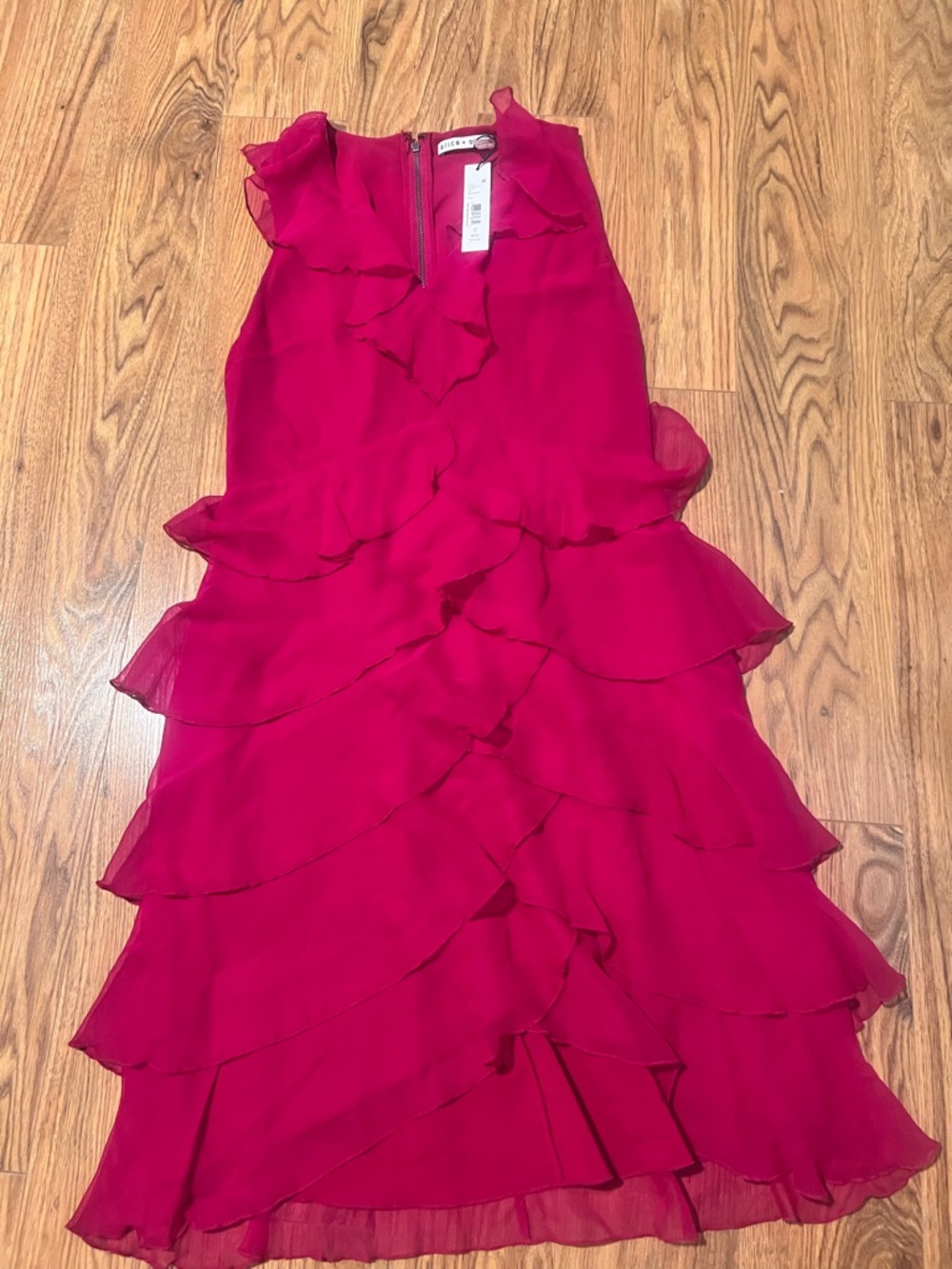Alice + Olivia Fuchsia Ruffle-Trim Dress with Exposed Zip